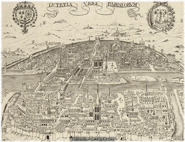 Partie septentrionale de Paris d'après un plan allemand (1572 et 1574) sur lequel est parfaitement tracé l'enceinte de Philippe Auguste.