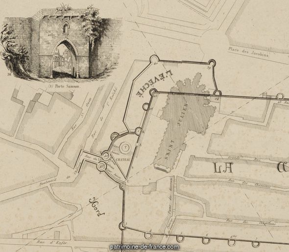 Plan des anciennes enceintes de la ville du Mans dressé par MM Landel et Hucher 1852.