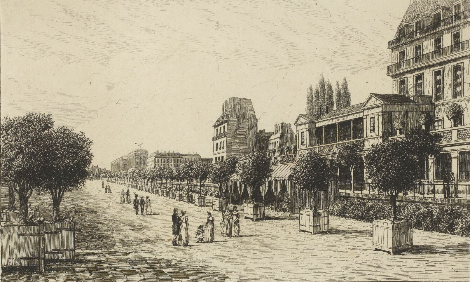 Jardin des Tuileries. : Terrasse des Feuillants, 1812, avant la construction de la rue de Rivoli.