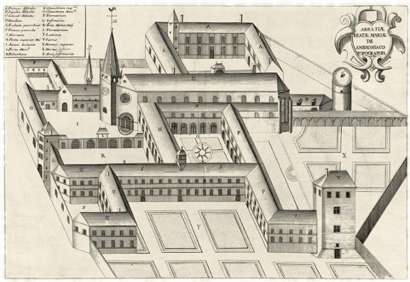 Gravure de paysages--Abbaye d'Ambronay--1601/1700