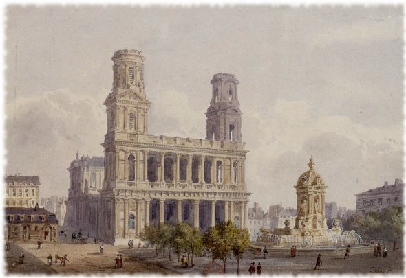 Place Saint-Sulpice, dessin de Gobaut Gaspard (1814-1882).
