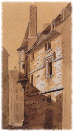 Hôtel de Sens au coin de la rue de l'Hôtel-de-Ville, dessin de Ransonnette, Charles (1793-1877).