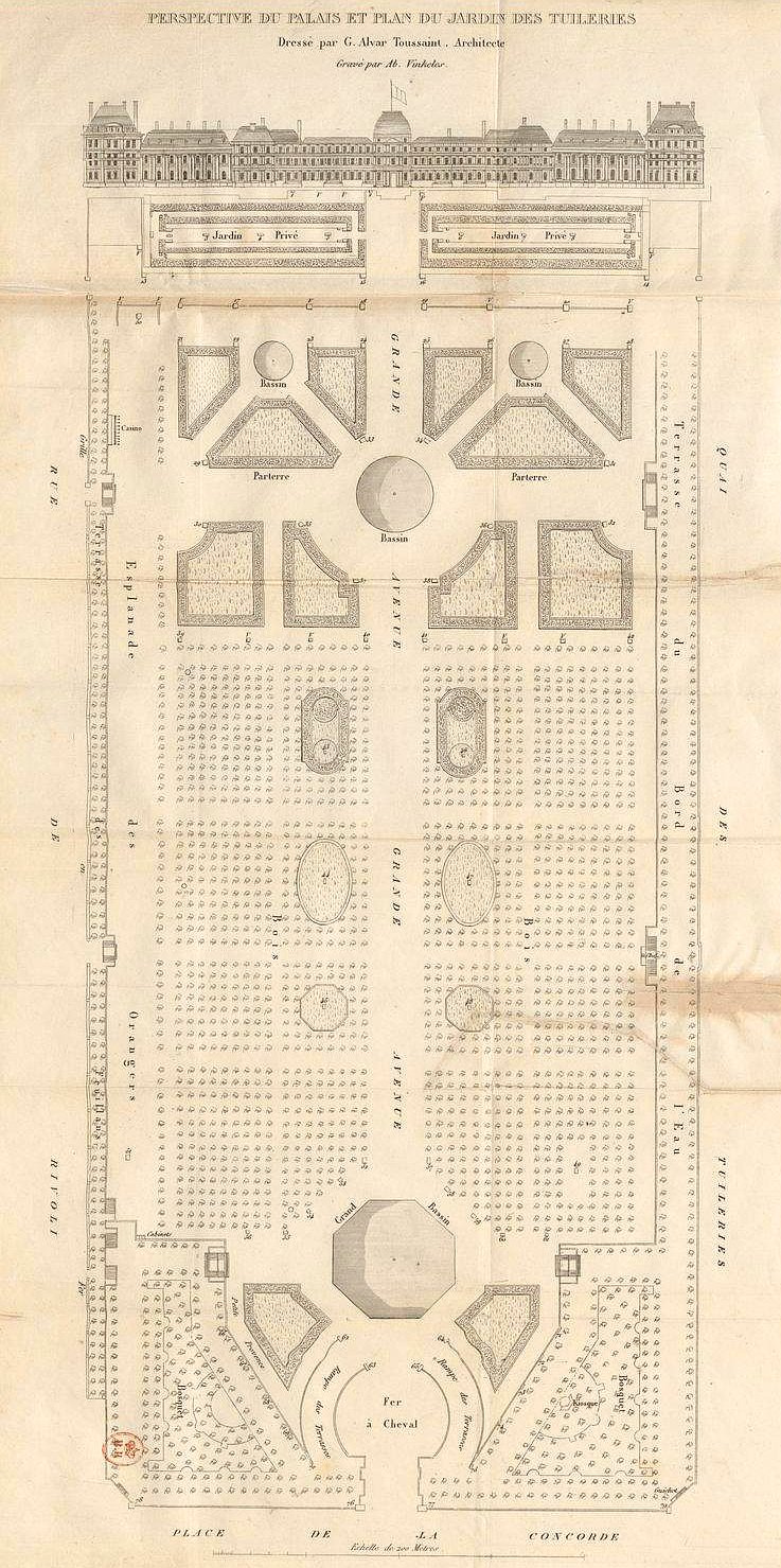 Plan du palais des Tuileries, de son jardin et de ses statues, plan figuratif par G. Alvar Toussaint, Architecte.