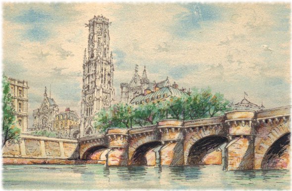 Paris: Le Pont Neuf et l'Eglise Saint Germain l'Auxerrois.