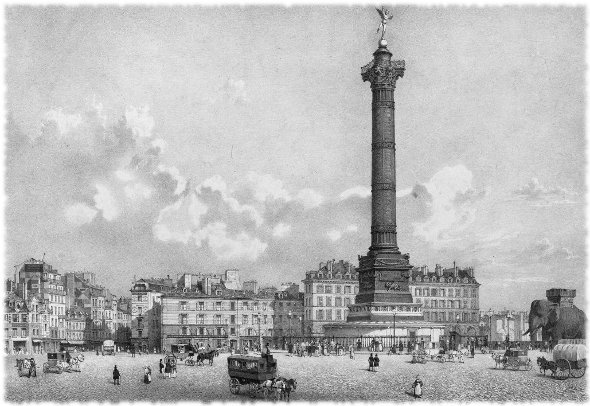 Colonne de Juillet, sur la Place de la Bastille, estampe.