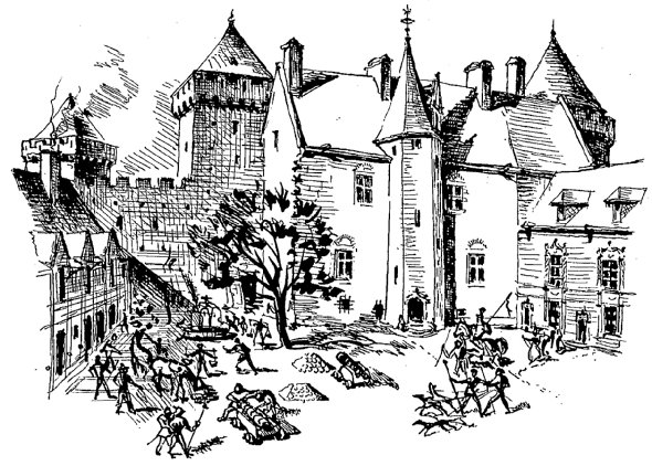 Le nouveau logis, dit de l'Ouest et la cour du château au XVe siècle
