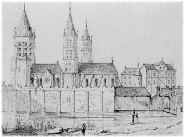Saint-Germain-des-Prés. L'église au 15e siècle dessin de Auguste Jacques Régnier (19e)