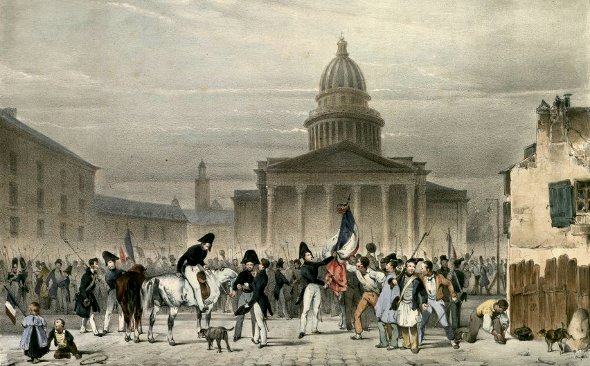 28 Juillet 1830. Premier Rassemblement des Citoyens et des Elèves de l'école Polytechnique Place du Panthéon