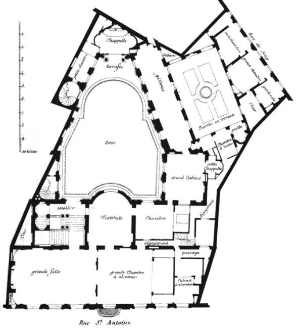 Plan du premier etage de l'hotel de Beauvais réduit d'après l'original de Jean Marot.
