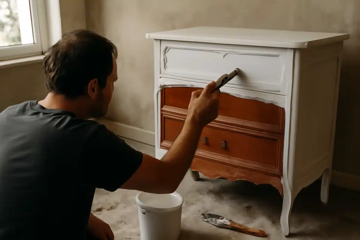 Peinture acrylique pour les rénovations courantes — La peinture acrylique reste un choix polyvalent pour relooker un meuble ancien grâce à son faible odeur et son séchage rapide. Elle facilite le nettoyage des outils à l’eau et propose une palette de